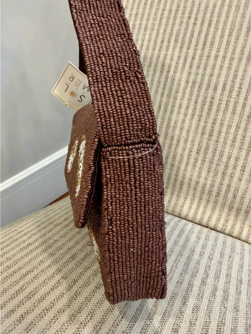 Sol and Mer Beaded Brown Shoulder Bag with beaded Football & beaded helmet - Picture 7 of 9
